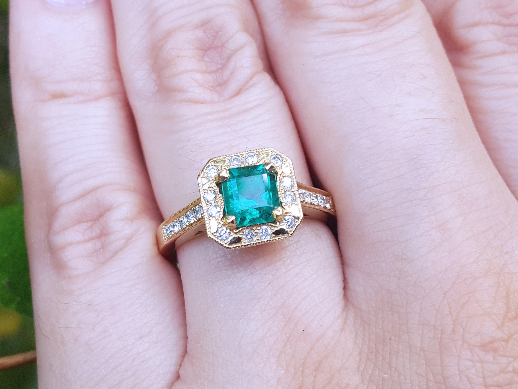 14k yellow gold emerald ring for women