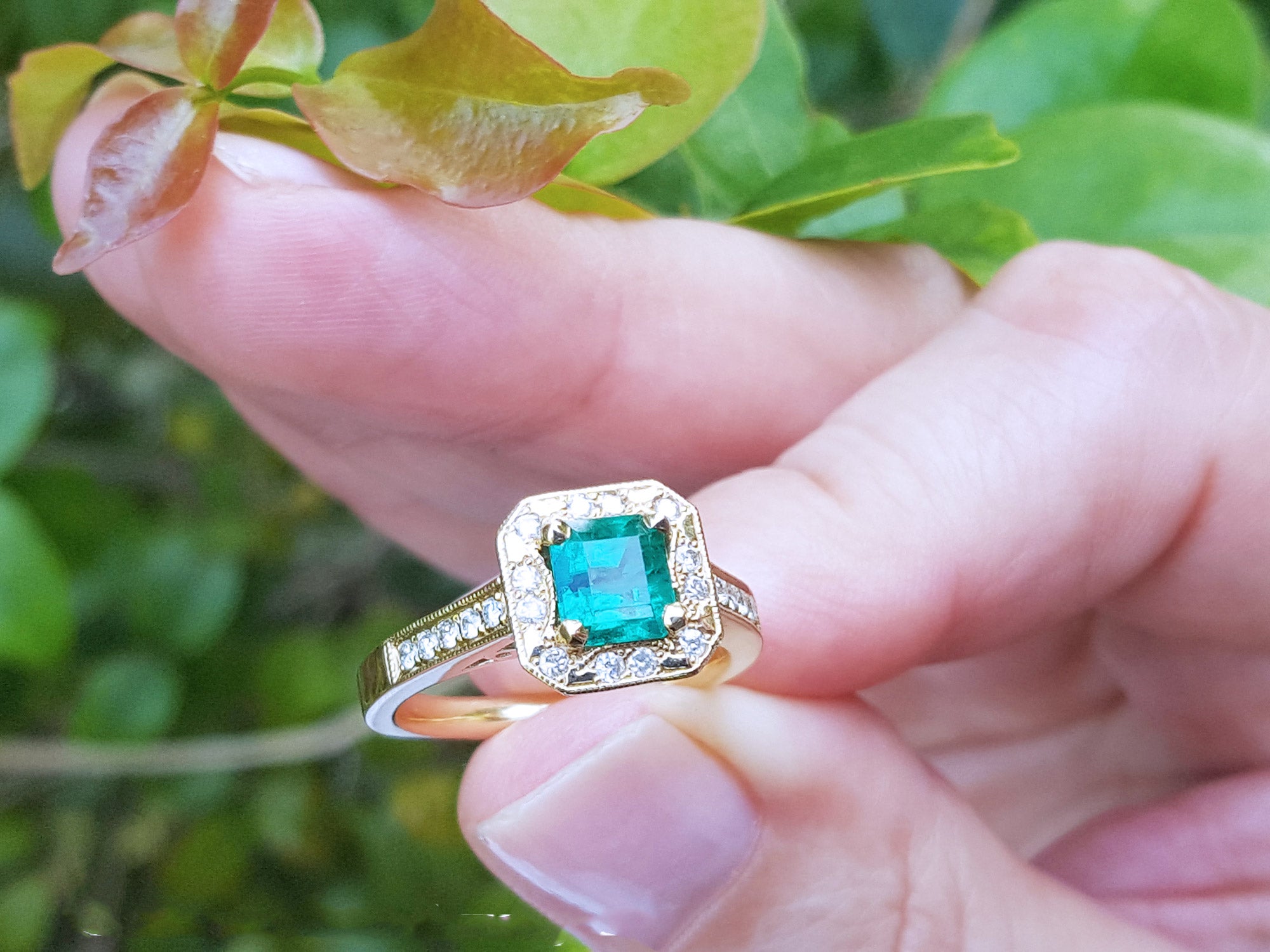 Square emerald engagement ring