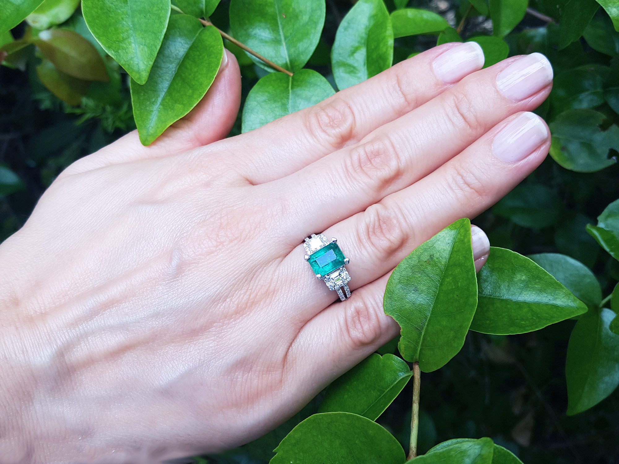 Natural emerald engagement ring