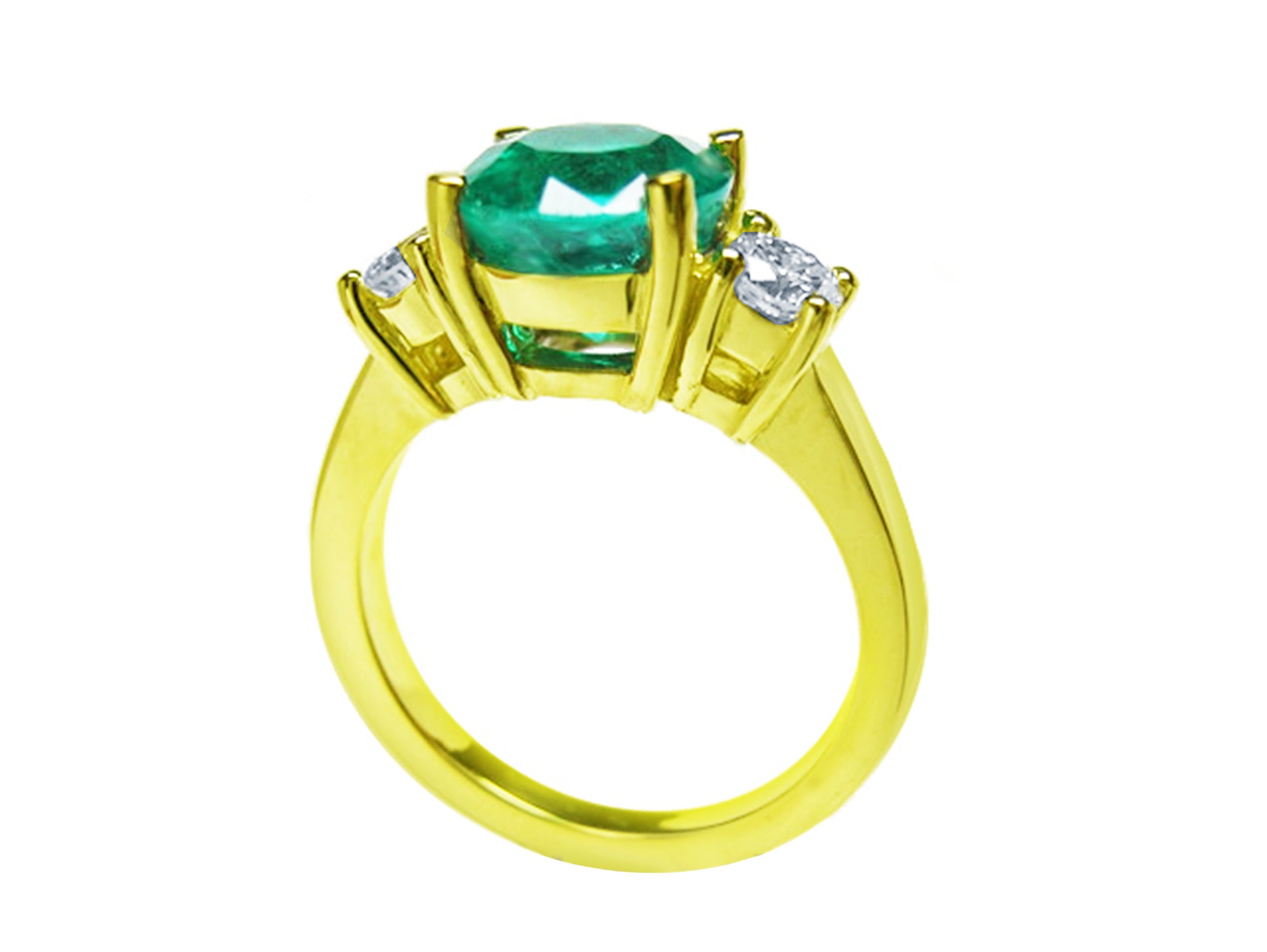 Yellow gold emerald round cut ring for women
