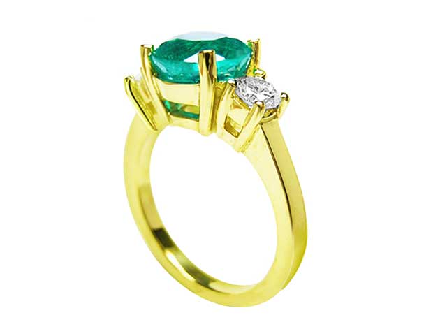 Three Stone Round cut Emerald Engagement Ring