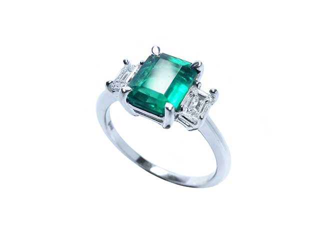 Three stone Colombian emerald rings