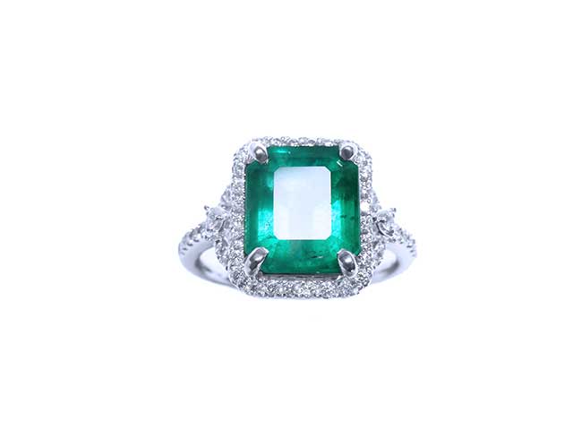 Halo Emerald-cut Emerald Ring for Women