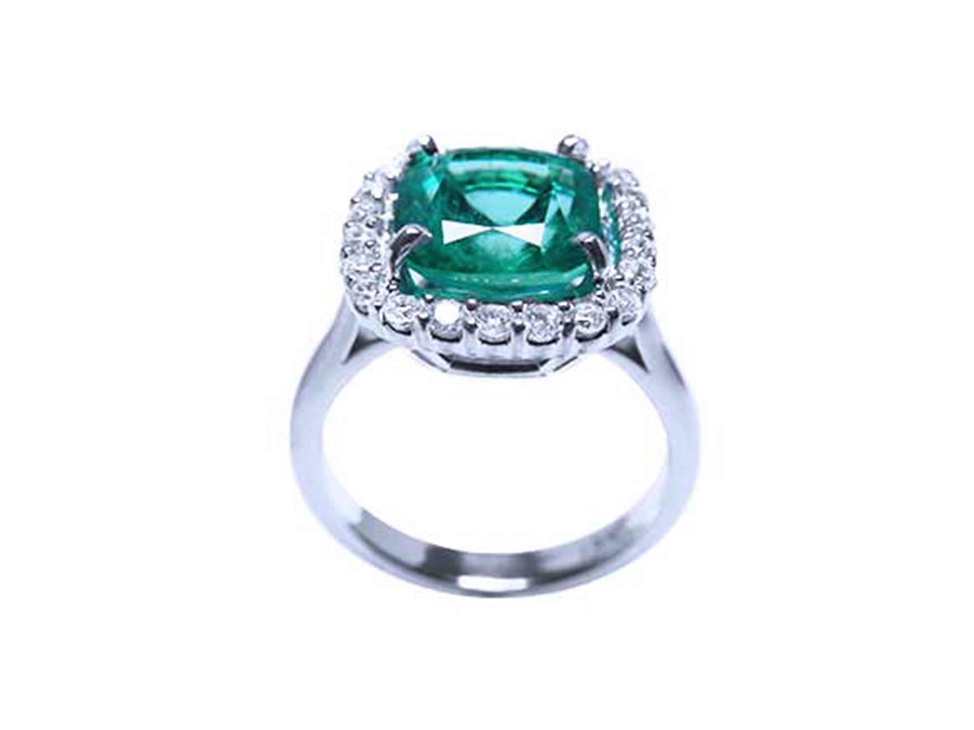 Emerald Cushion cut white gold women's ring