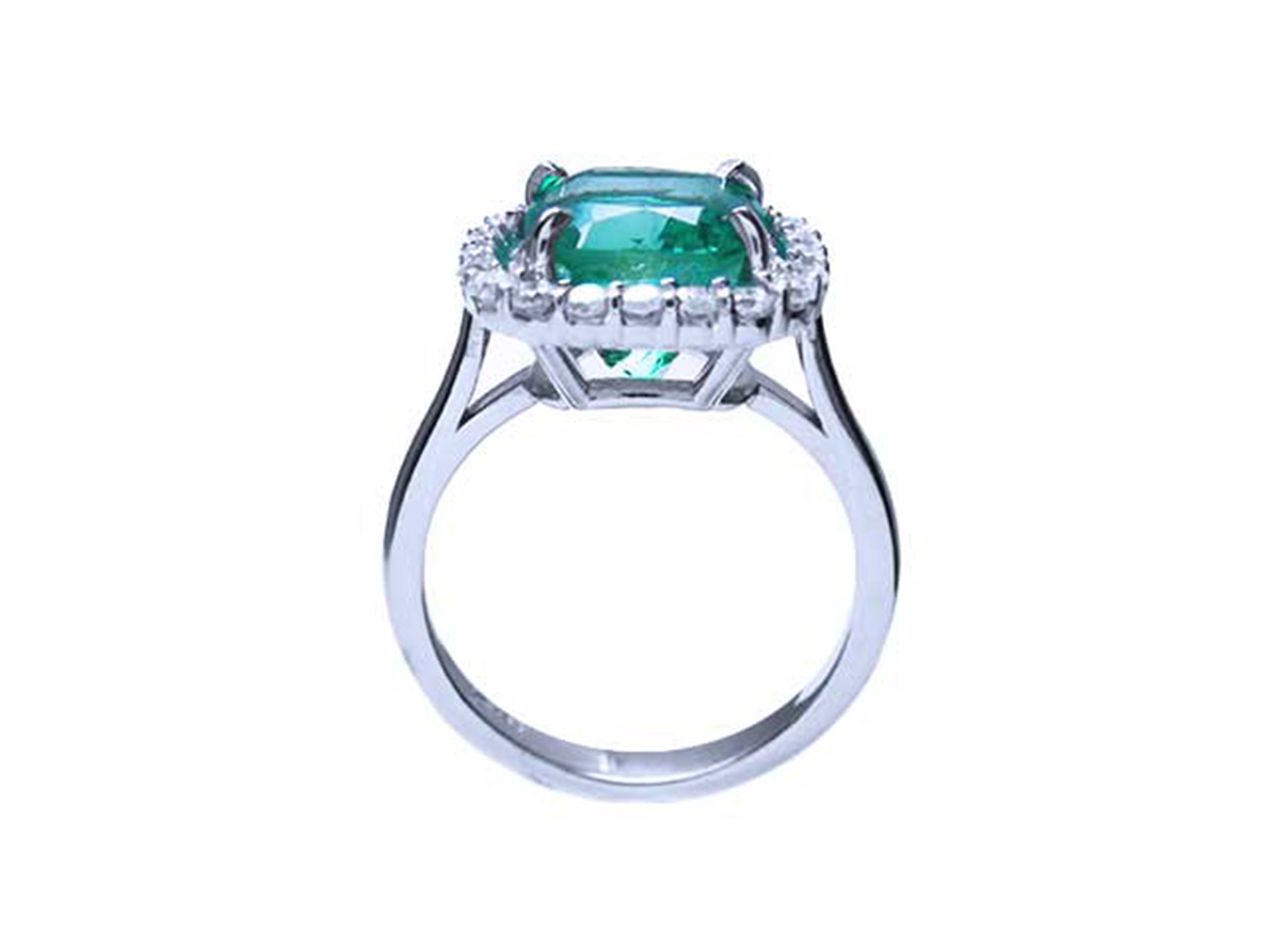 Cushion cut emerald and diamond ring for women