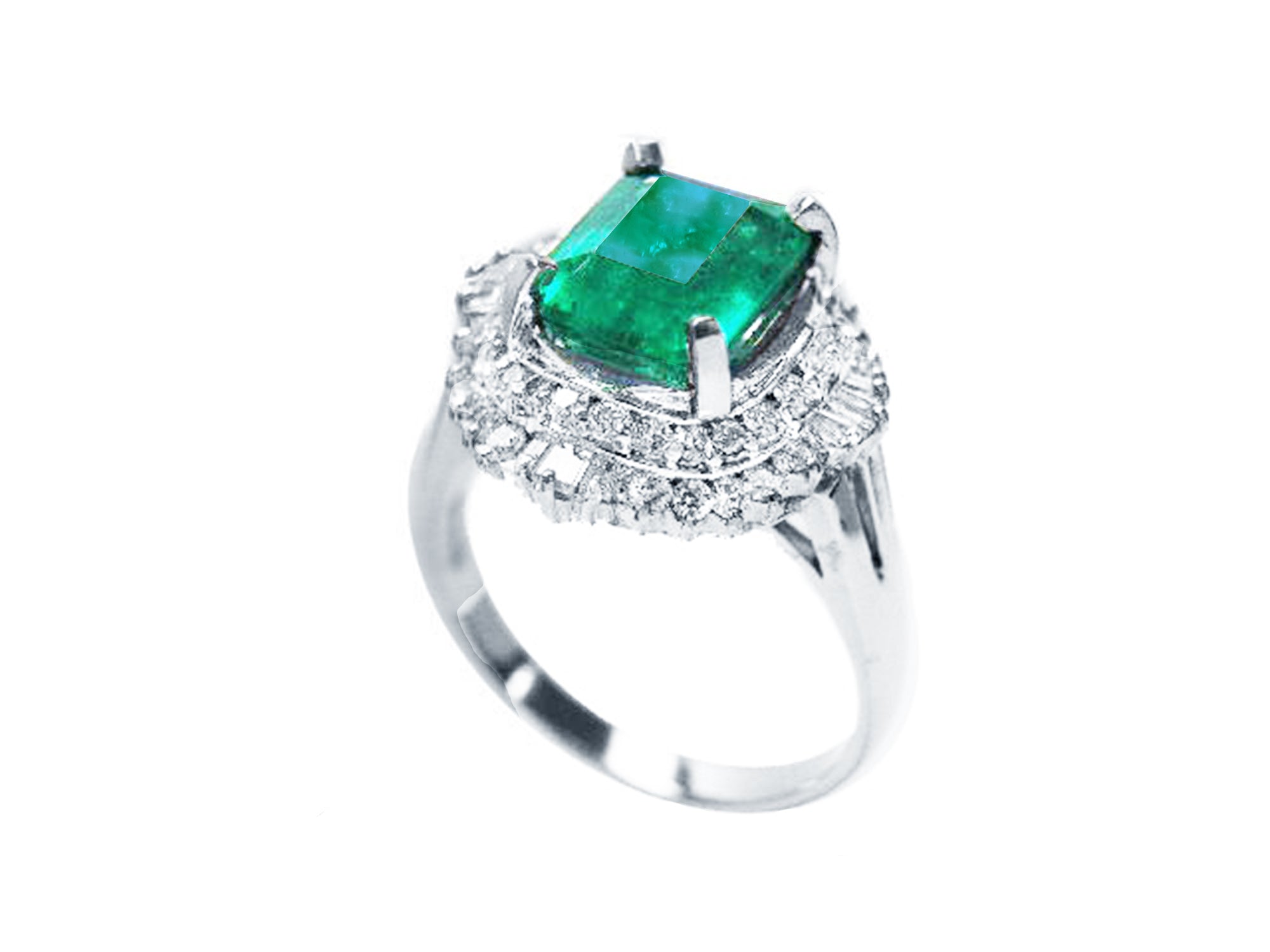Emeral-cut Platinum emerald ring for women