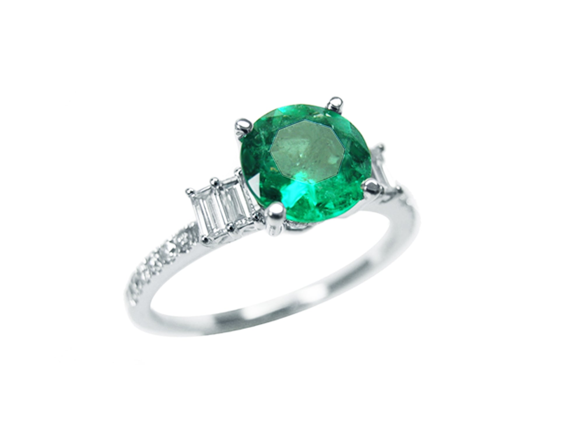 Natural emerald and diamond engagement ring