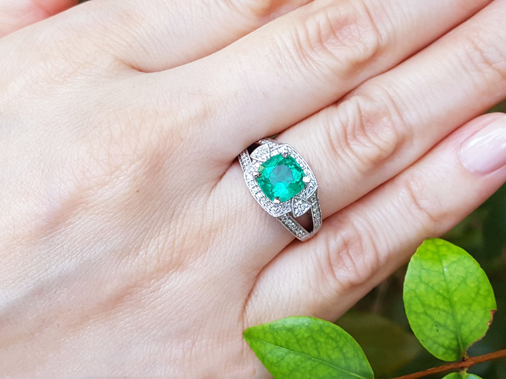 Brides May birthstone engagement ring