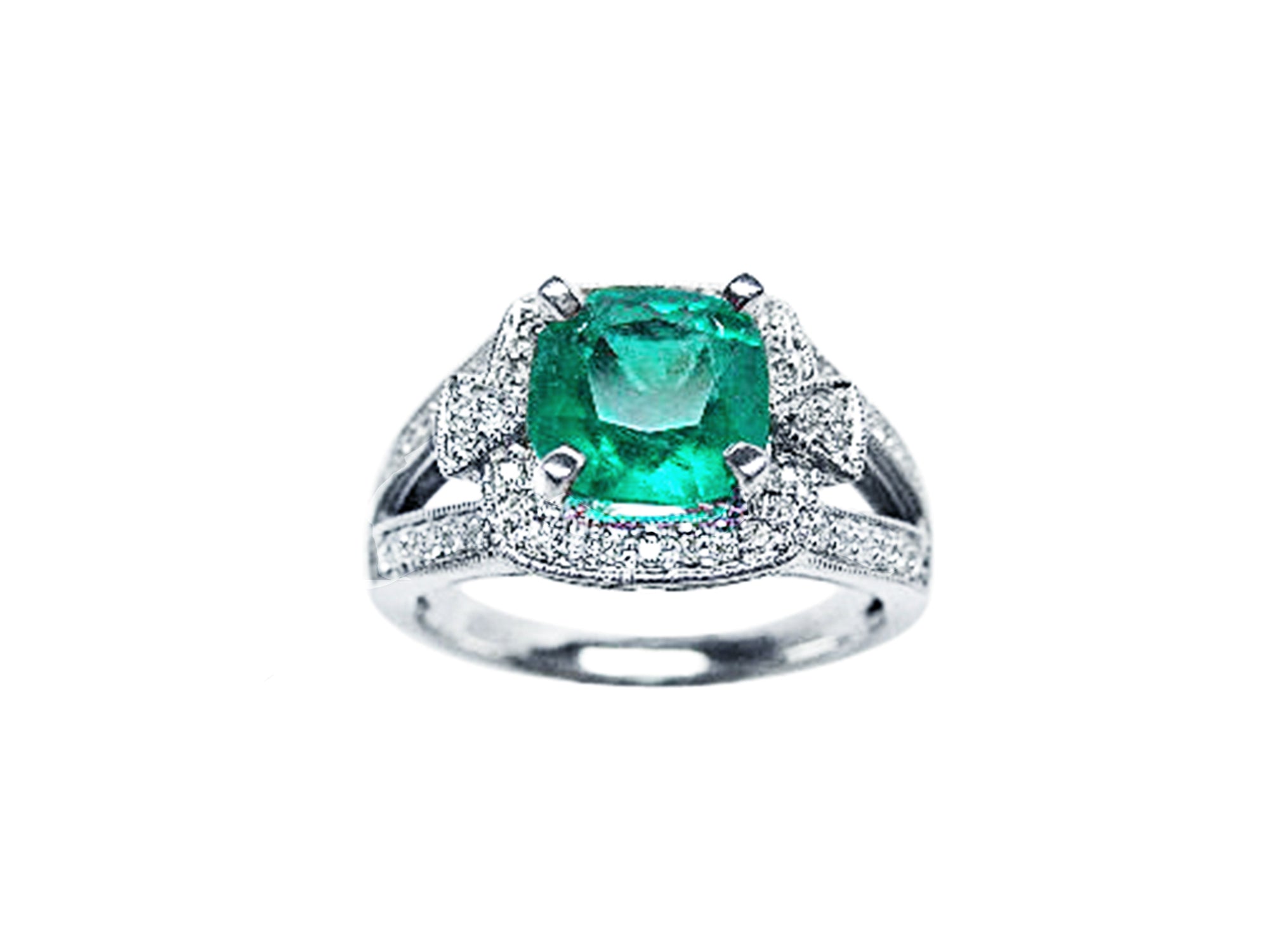 Cushion cut emerald ring for women