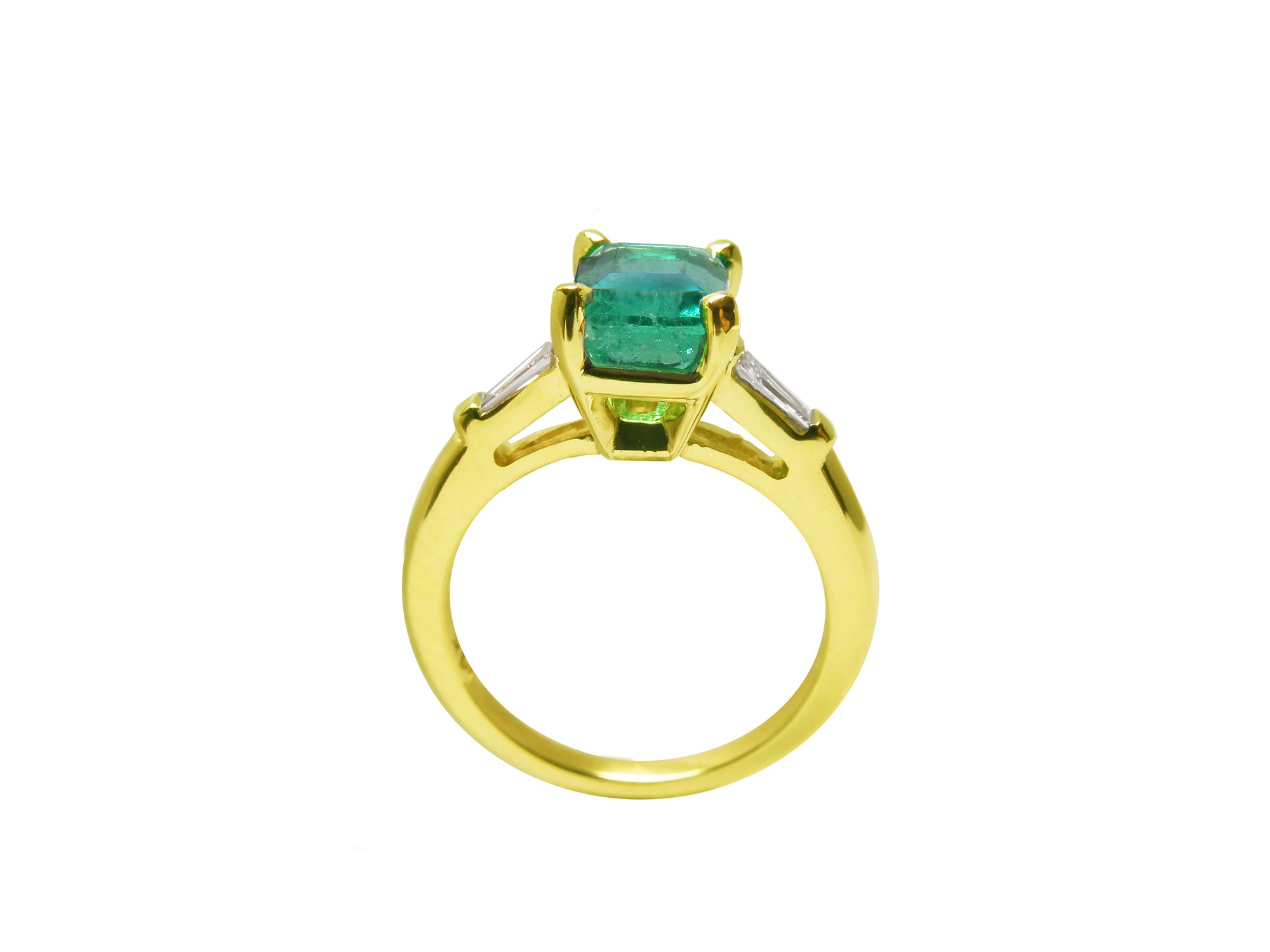 Emerald 1.68 ct Tapered Baguettes Side Diamonds Ring 14K Gold
