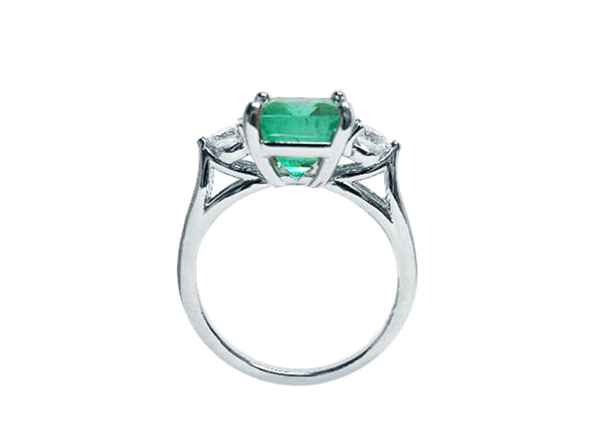 Natural Emerald 2.99 ct. Three Stone Ring Side Diamonds 18K