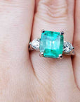 Three stone Colombian emerald rings