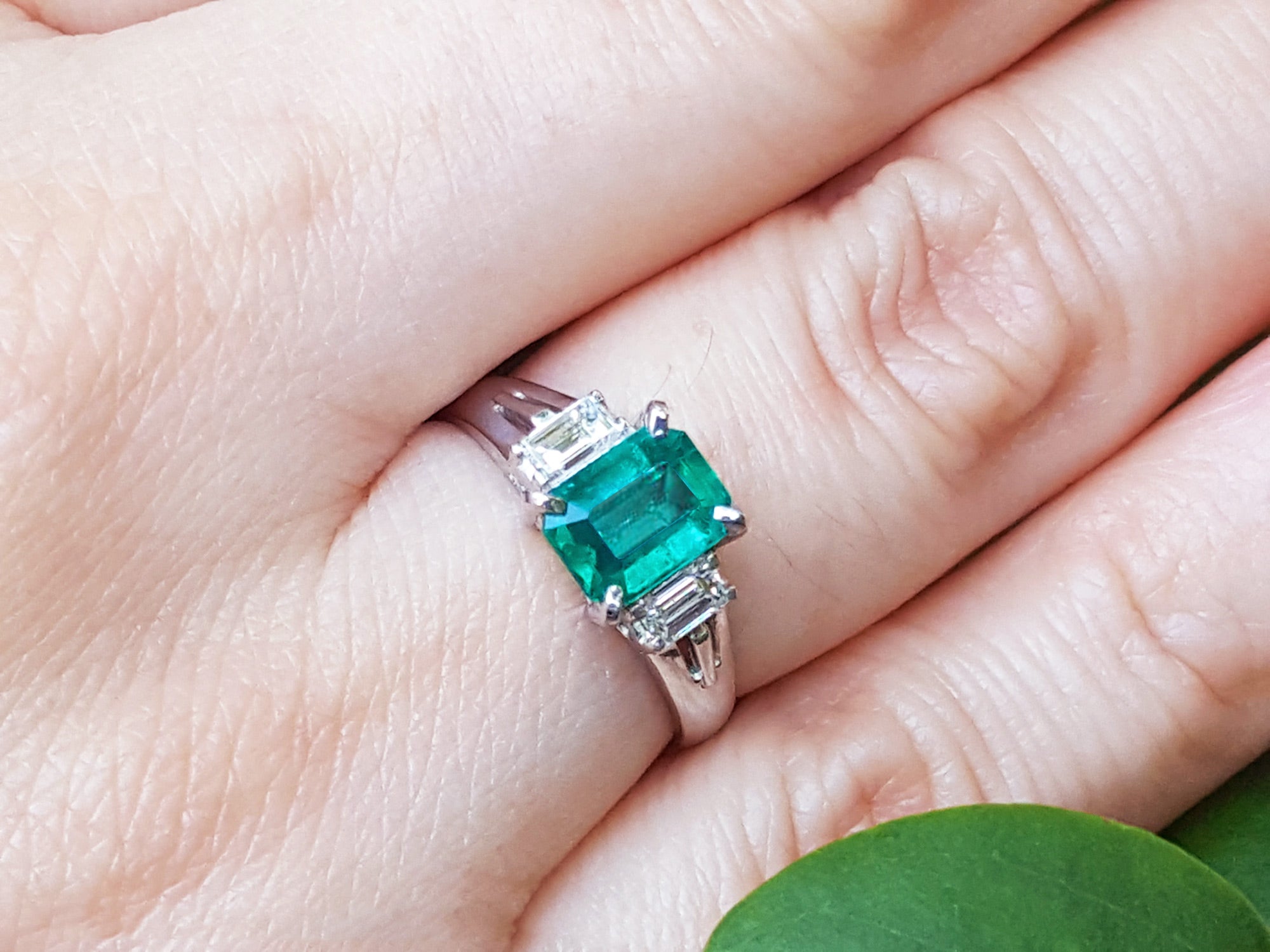 Genuine Colombian emerald platinum ring