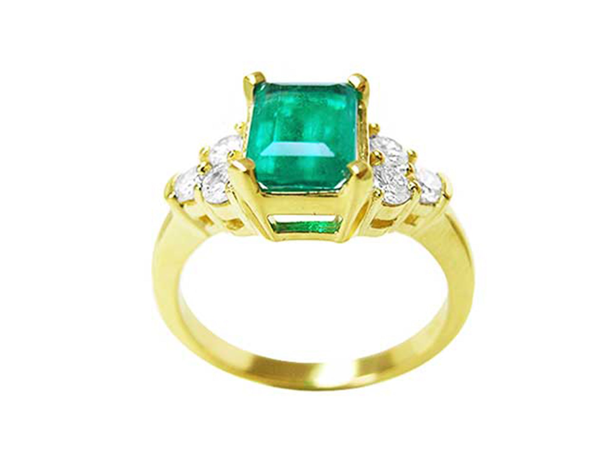 Emerald-cut natural emerald ring