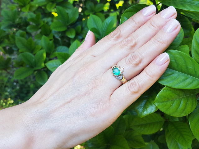 Natural Heart emerald claddagh rings