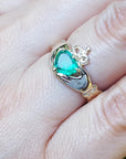 Genuine Colombian emerald claddagh rings