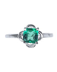 White gold clover emerald ring