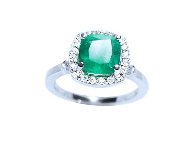 Authentic Colombian emerald cushion cut rings