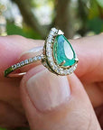 Halo diamond emerald ring for women