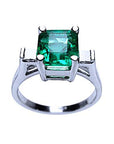 Emerald-cut real Colombian emerald rings