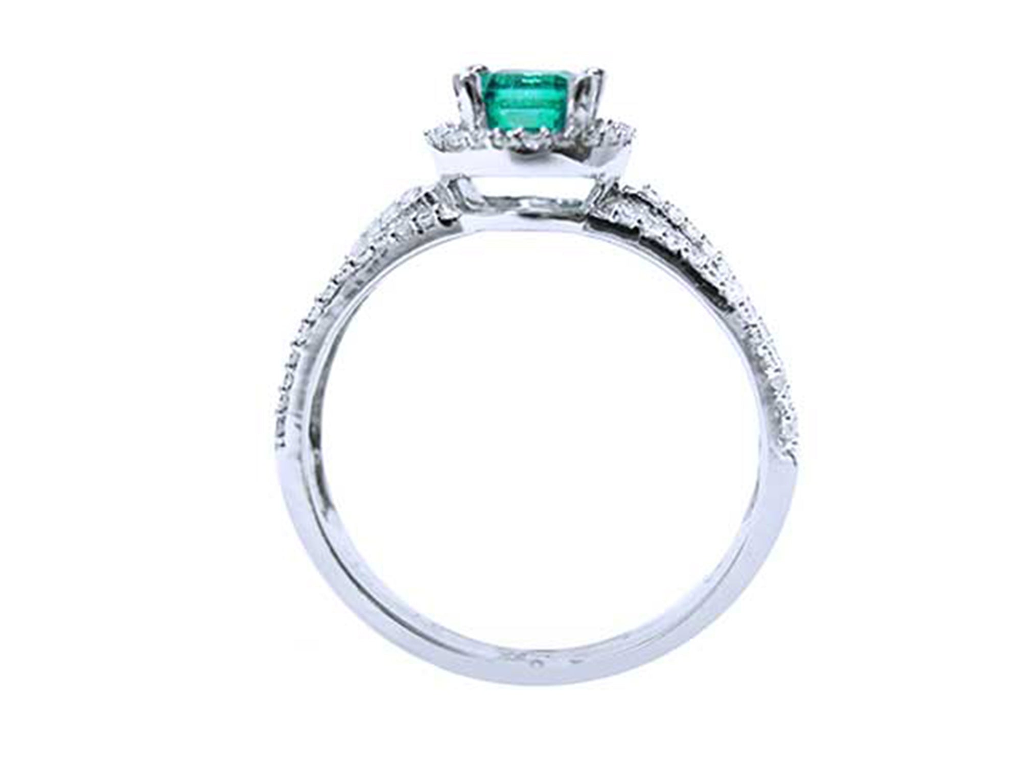 Affordable Natural Emerald Engagement Ring 0.45 ct. Halo Diamonds in 14K White Gold