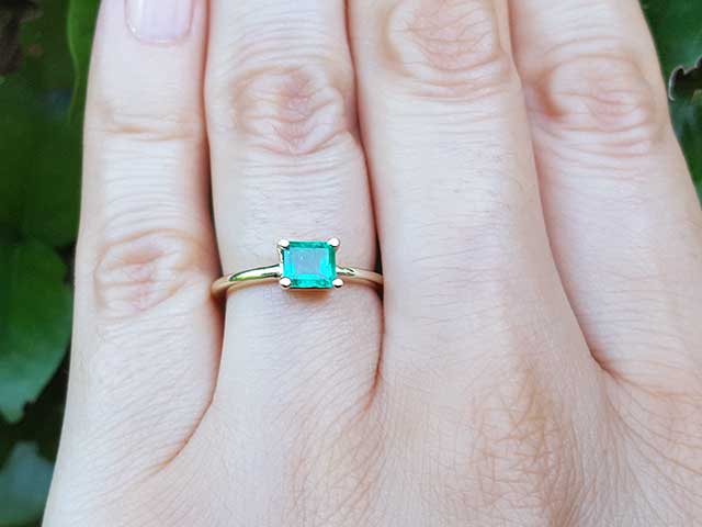 Minimalist emerald solitaire ring for women