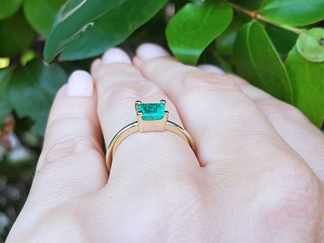 Hand made solid gold minimalist emerald ring