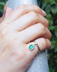 Emerald-cut real Colombian emerald rings