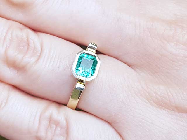 Emerald solitaire ring hand made in USA