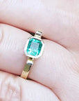 Emerald solitaire ring hand made in USA
