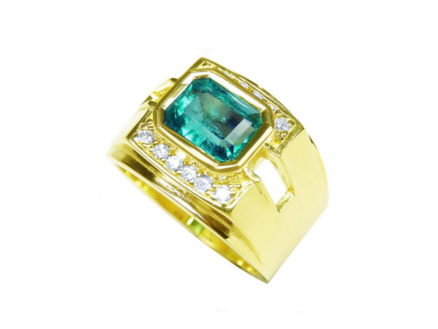 18K Mens Emerald Ring 2.35 ct. - Yellow Gold