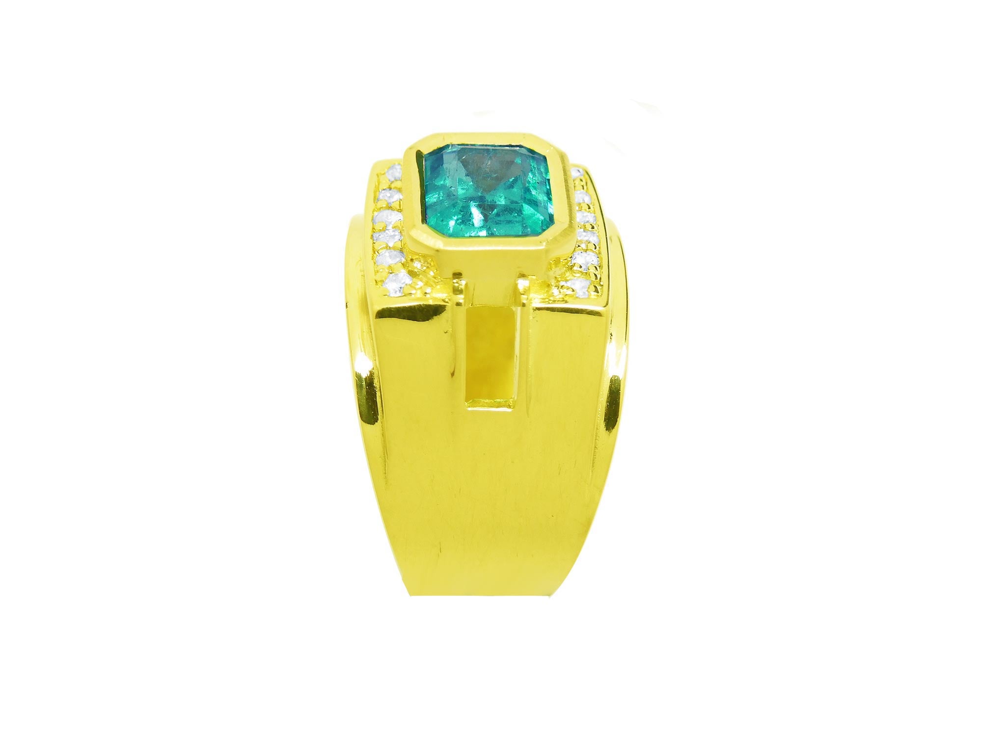 18K Mens Emerald Ring 2.35 ct. Yellow Gold