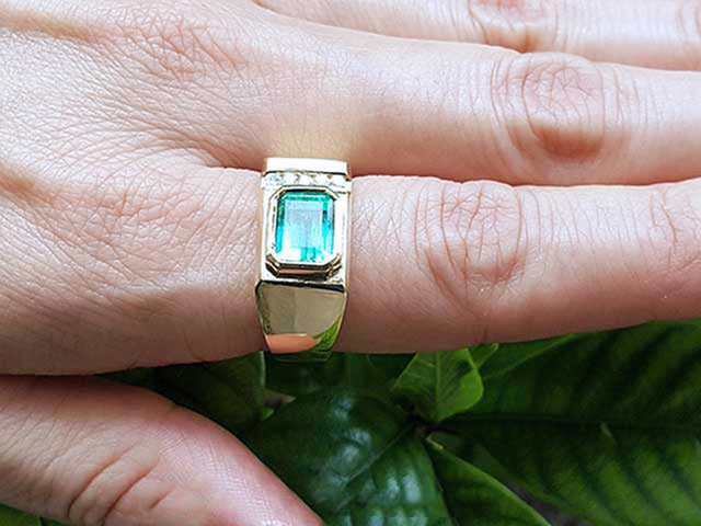 East-West Emerald-cut Men's Emerald Ring 2.34 ct.