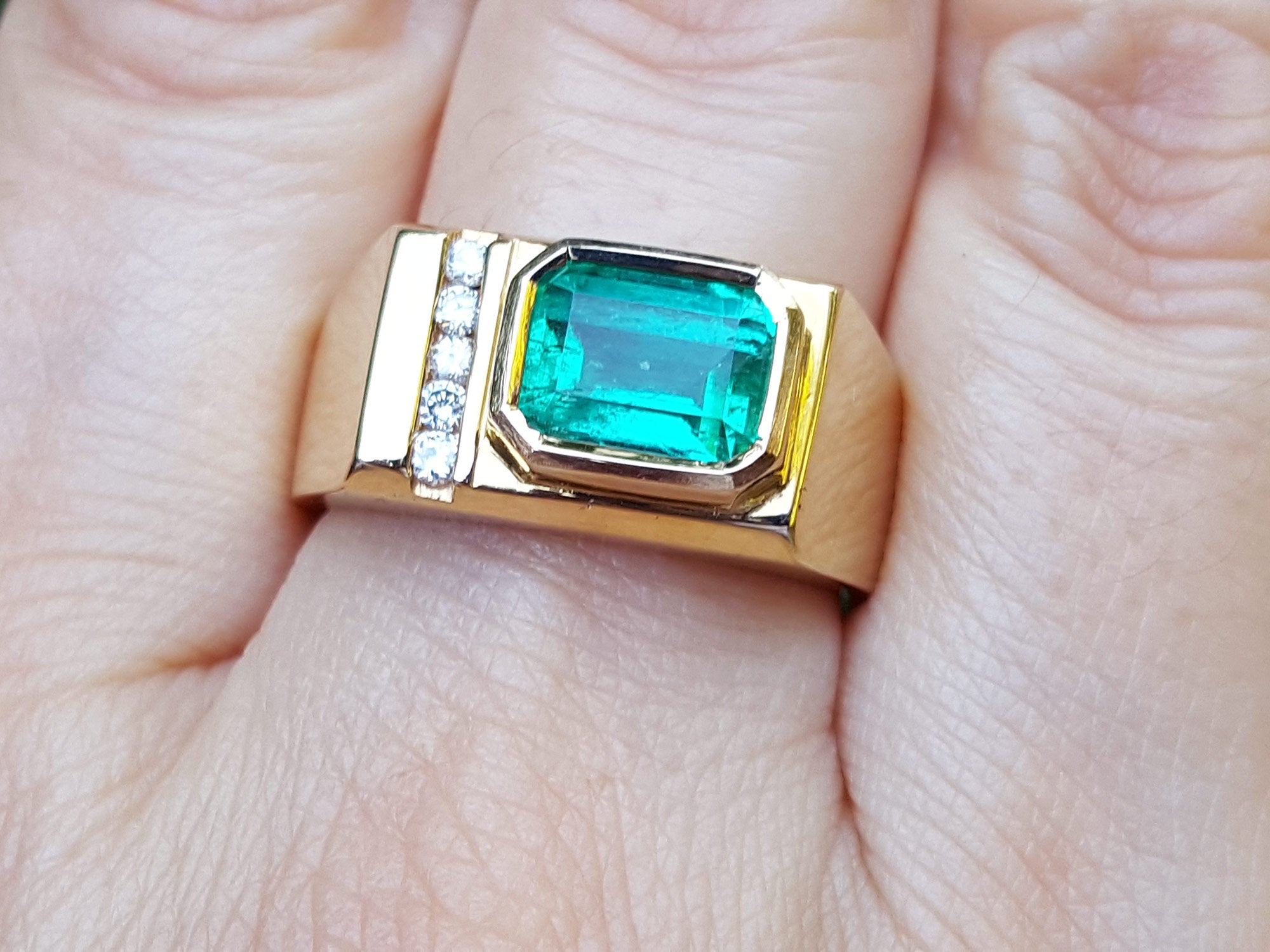 Natural men's emerald gold rings 