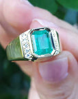 Natural emerald bezel set ring