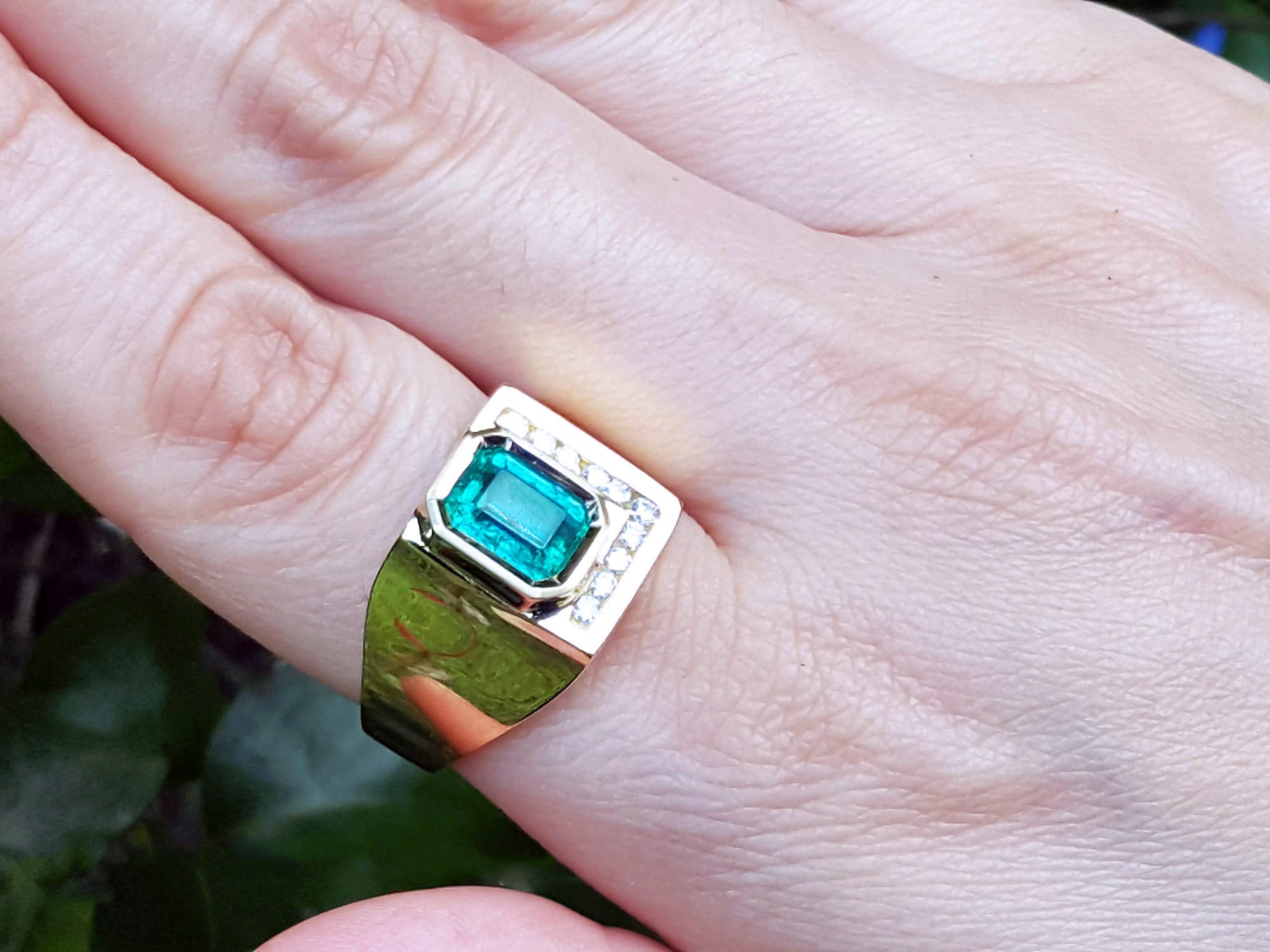 Yellow 14k gold emerald rings for men