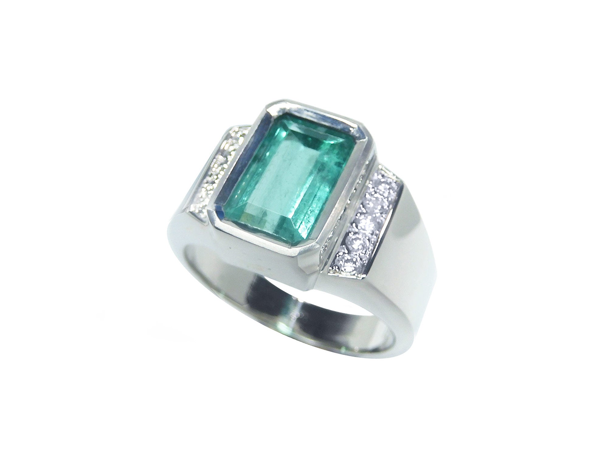 Men’s May birthstone emerald rings