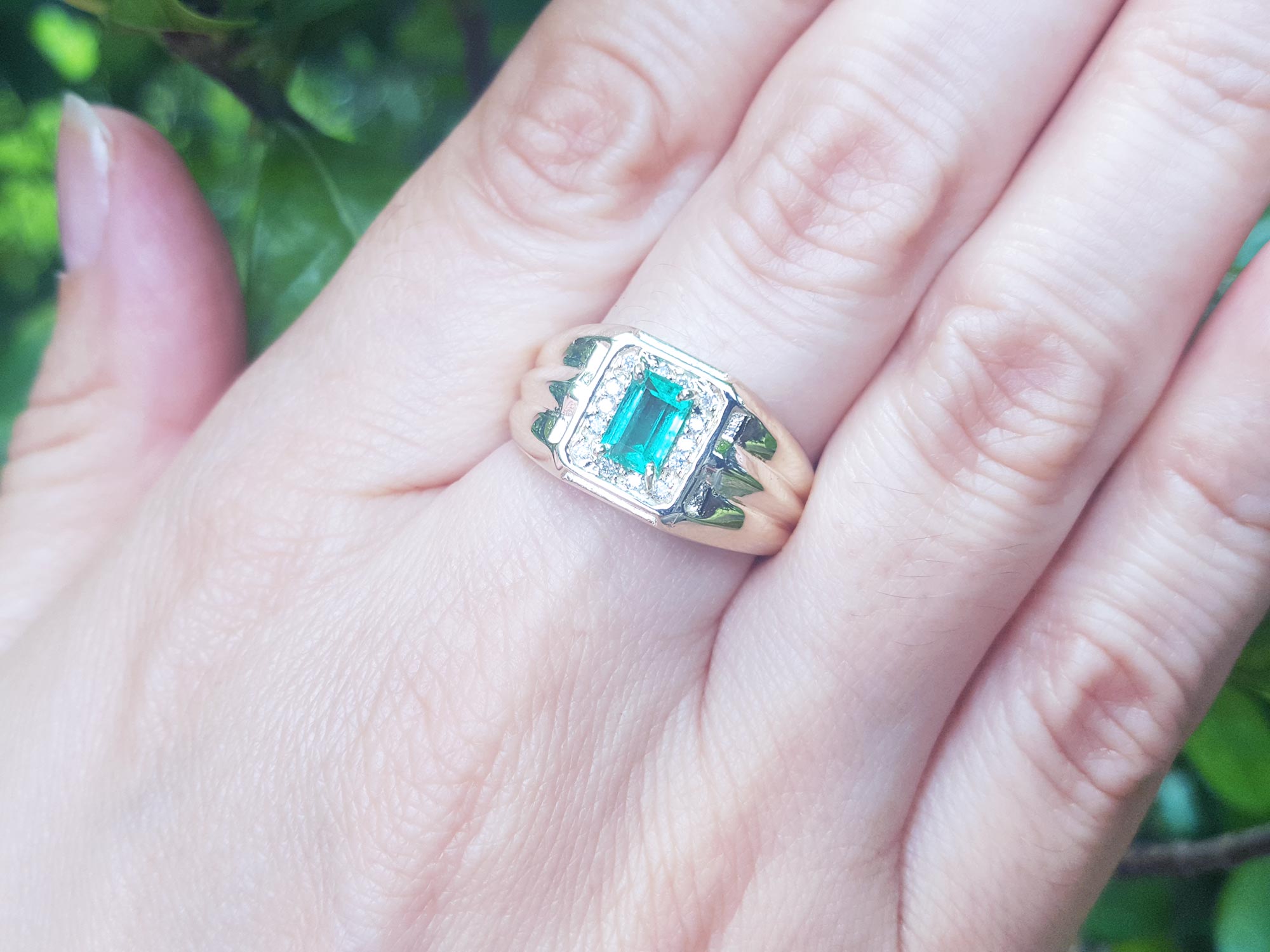 Natural mens emerald ring