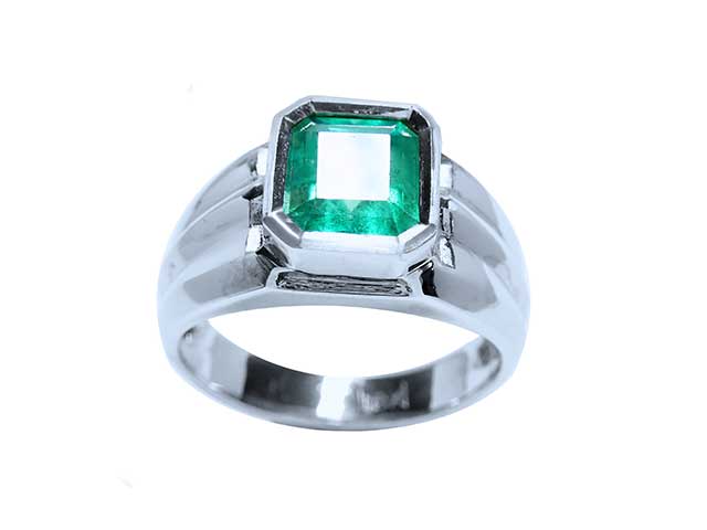 18K Men&#39;s Emerald Solitaire Ring