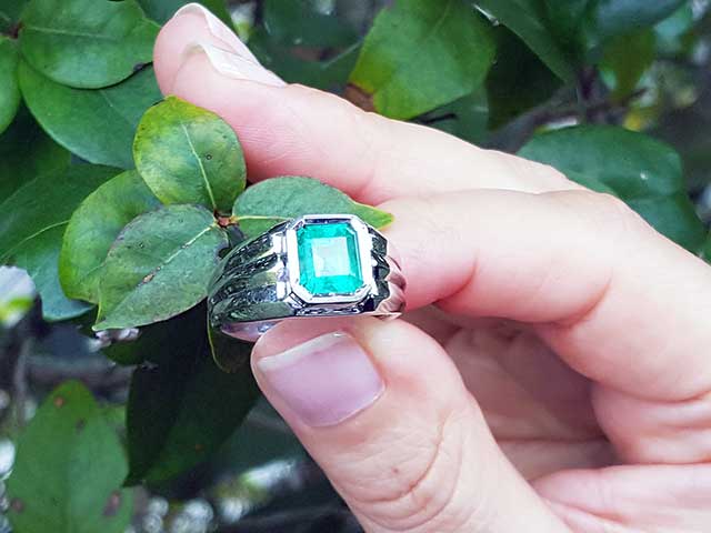 Natural emerald bezel set rings