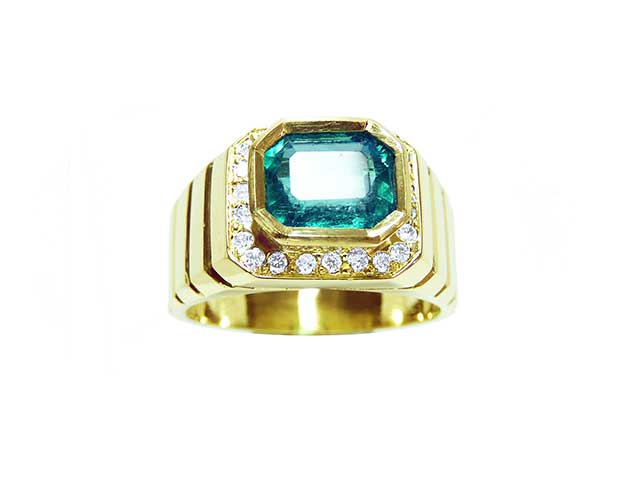 Men's genuine emerald ring