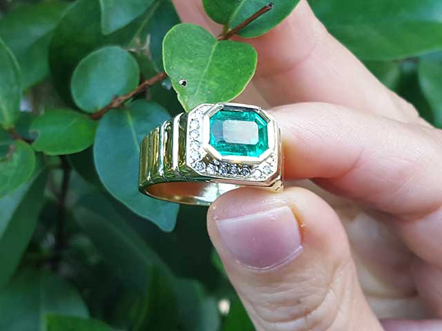 Natural emerald bezel set rings