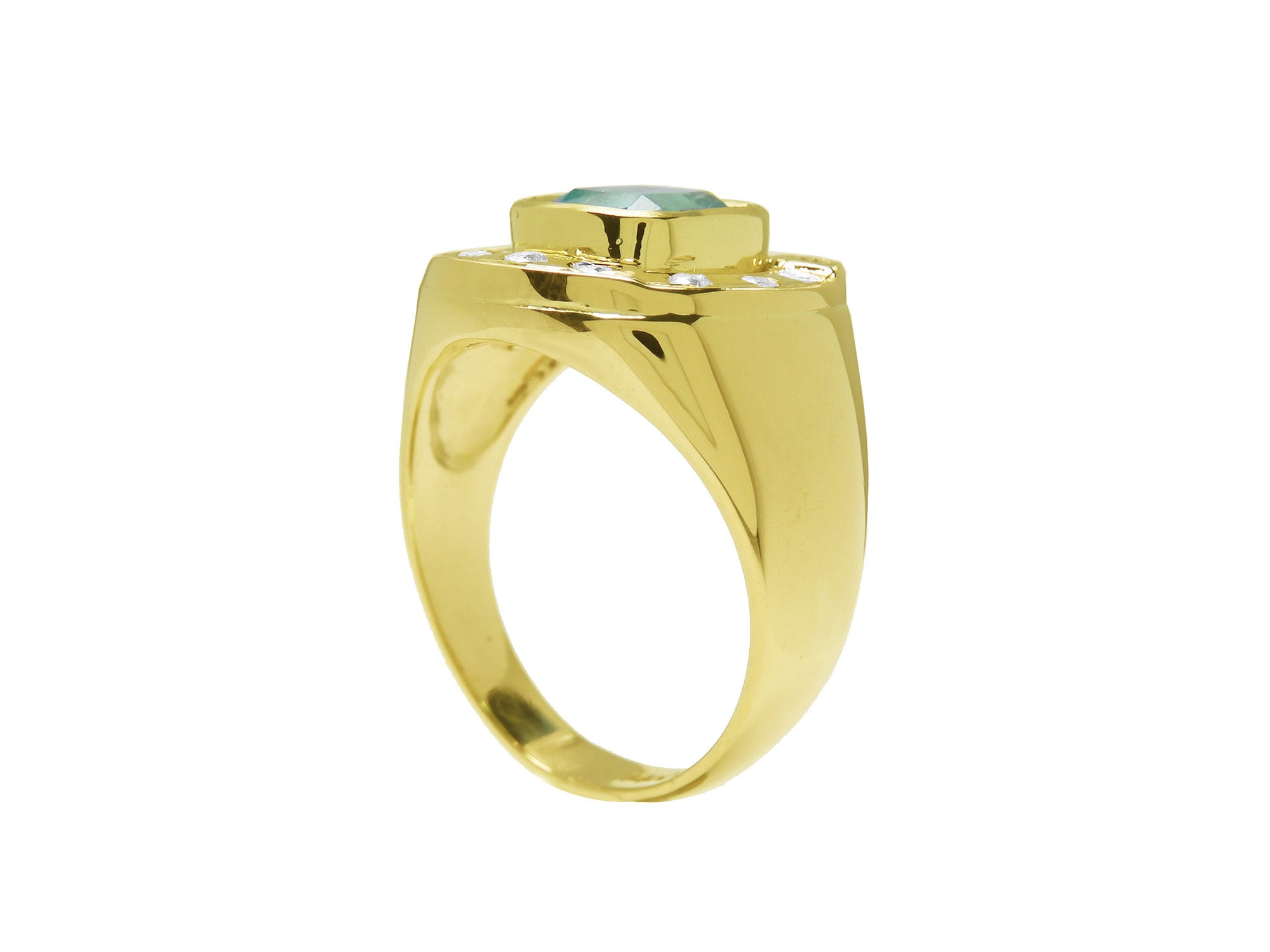 Yellow 14k gold emerald horseshoe rings for men