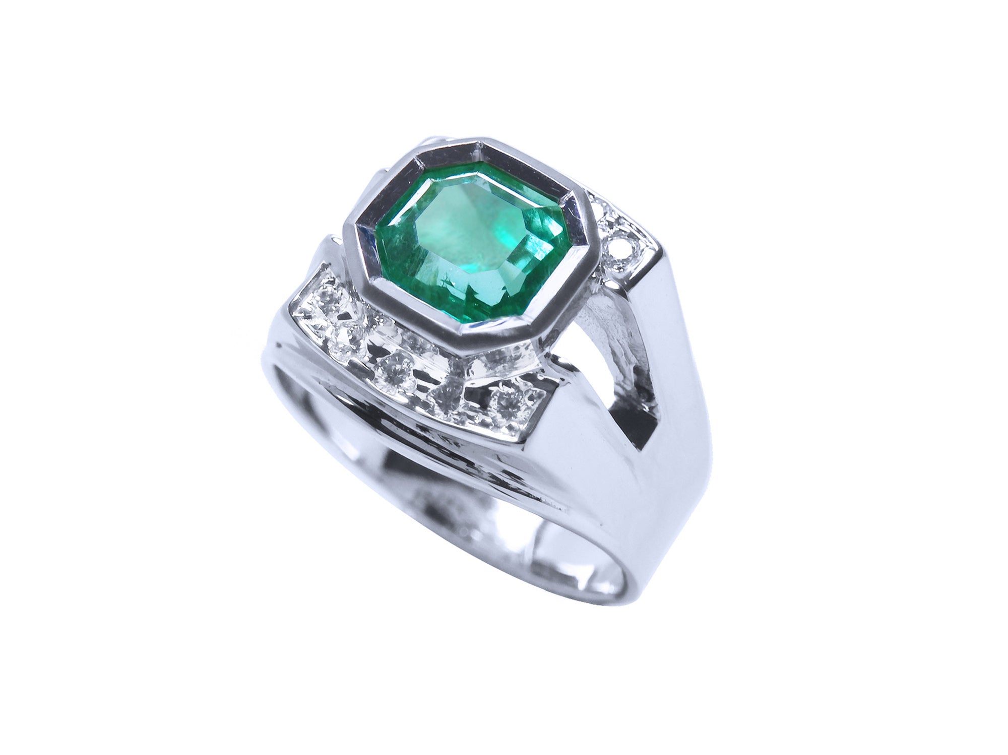 Ascher cut Colombian men's emerald rings