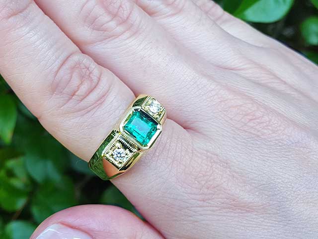 Emerald-cut men’s emerald ring