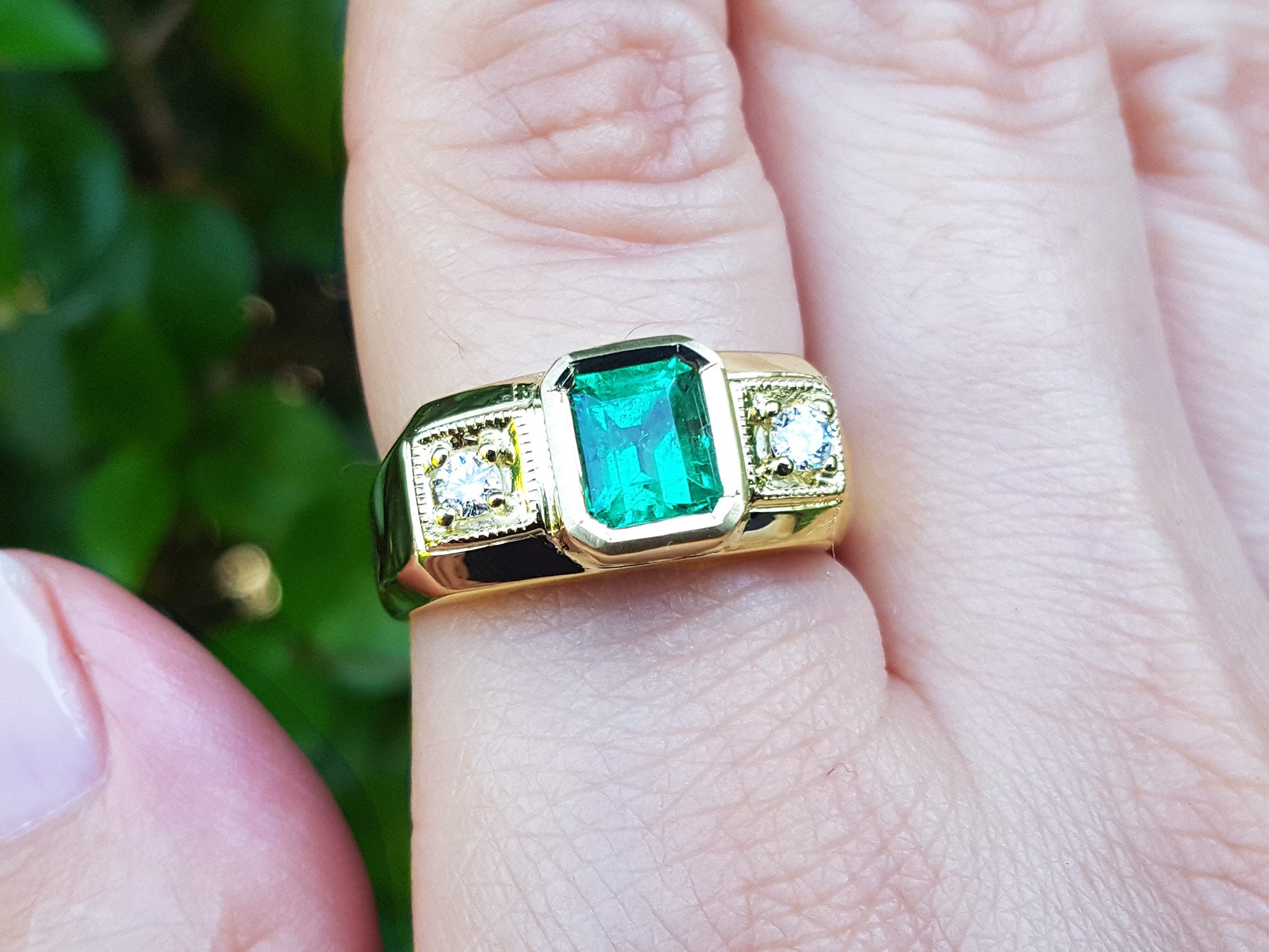 Muzo Colombian emerald men's rings in USA