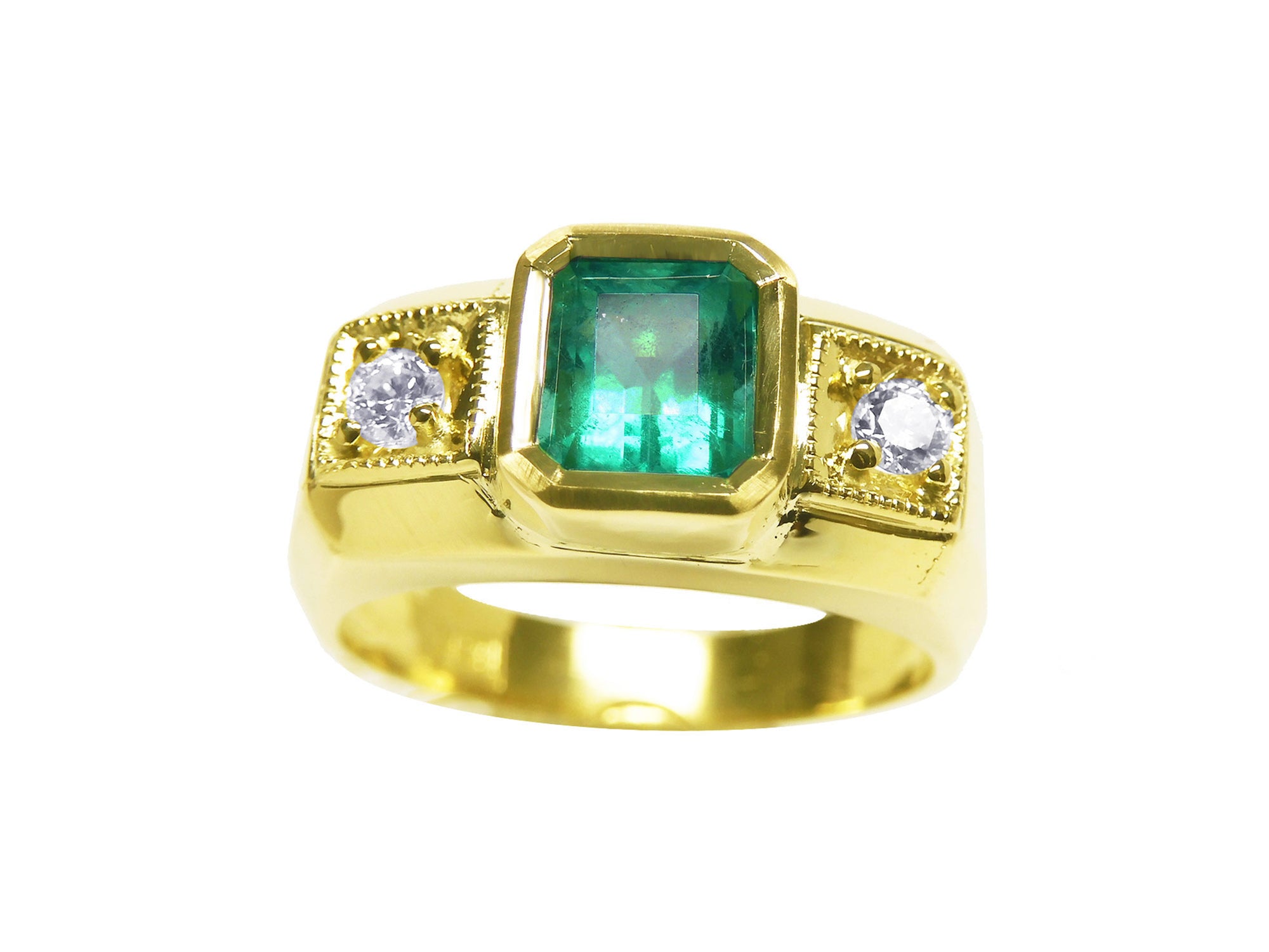 Emerald and diamond stone rings for men