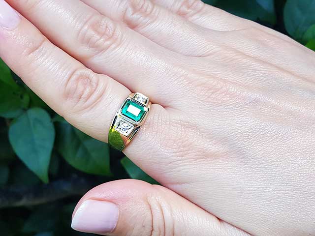 Emerald-cut men’s emerald ring