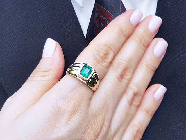 Emerald-cut men’s emerald ring