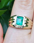 Natural emerald bezel set ring